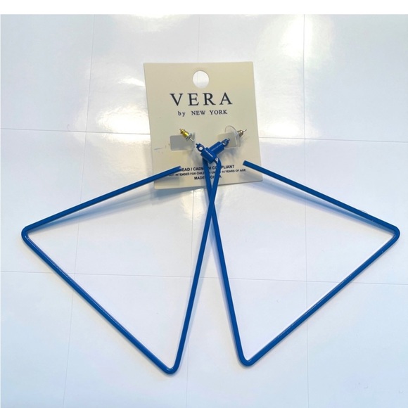 Women’s Earrings Blue Oversized Triangle Hoops - Picture 2 of 2